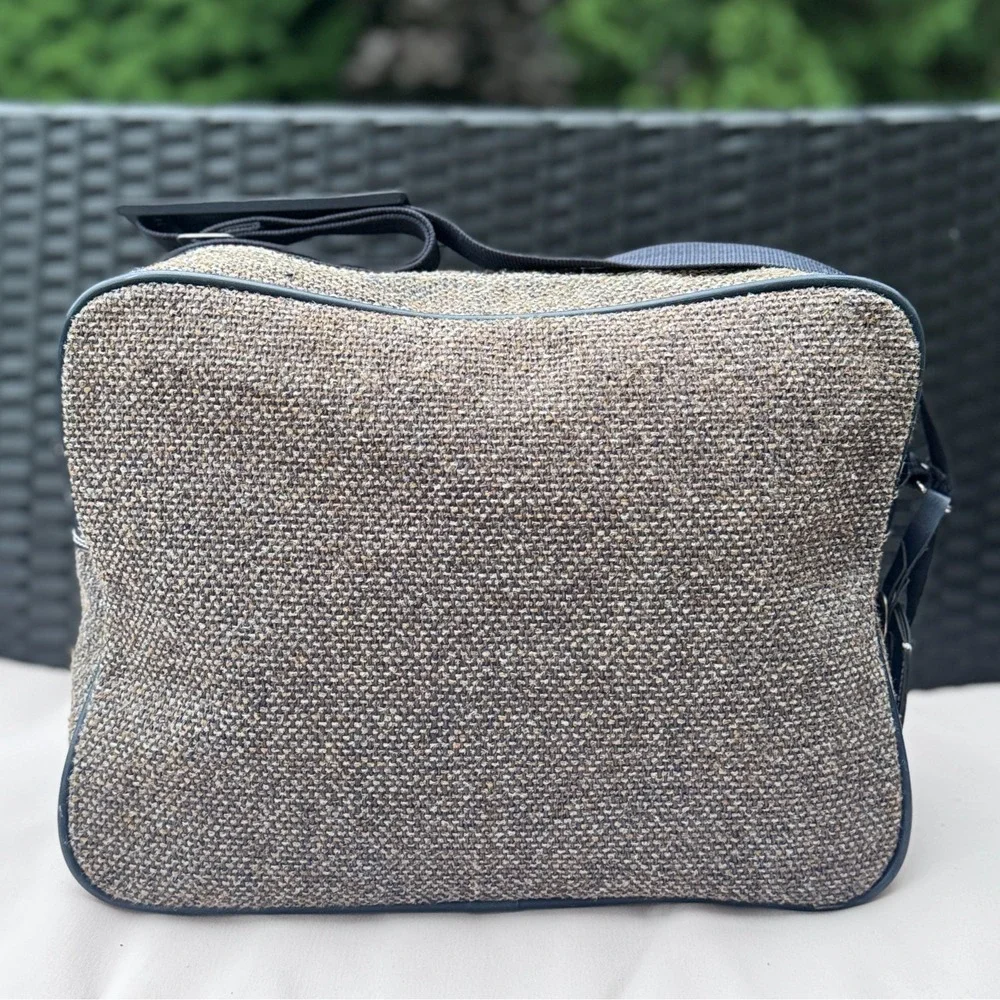 Vintage JORDACHE Brown Navy Tweed Travel Messenger Carry On Shoulder Bag Luggage